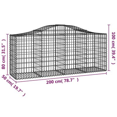 vidaXL Kosze gabionowe, 4 szt, 200x50x80/100 cm, galwanizowane żelazo