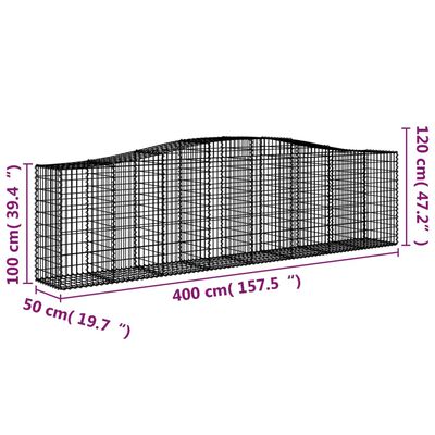 vidaXL Kosze gabionowe, 2 szt, 400x50x100/120 cm, galwanizowane żelazo