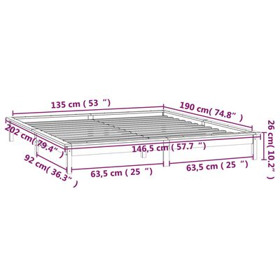 vidaXL Rama łóżka z LED, biała, 135x190 cm, podwójna, lite drewno