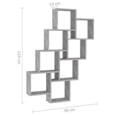 vidaXL Półka ścienna w formie kostek, szarość betonu, 90x15x119 cm