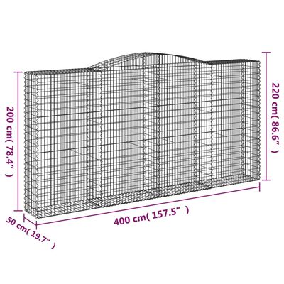 vidaXL Kosze gabionowe, 6 szt, 400x50x200/220 cm, galwanizowane żelazo