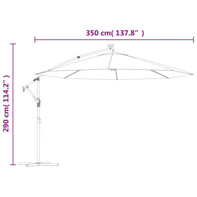 vidaXL Parasol wiszący z LED i metalowym słupkiem, 350 cm, piaskowy