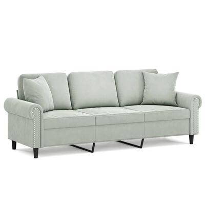 vidaXL 3-osobowa sofa z poduszkami, jasnoszara, 180 cm, aksamit