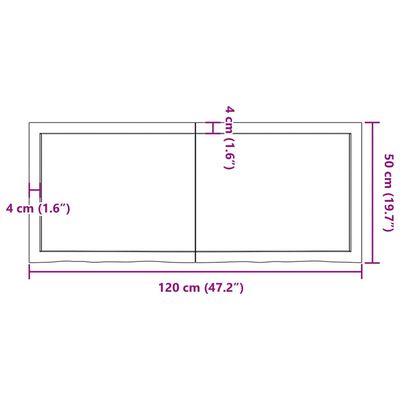 vidaXL Blat do łazienki, ciemnobrązowy, 120x50x(2-4) cm, lite drewno