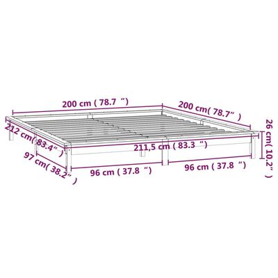 vidaXL Rama łóżka z LED, czarna, 200x200 cm, lite drewno