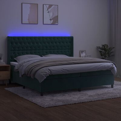 vidaXL Łóżko kontynentalne z materacem i LED zielony aksamit 200x200cm