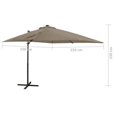 vidaXL Parasol wiszący z lampkami LED i słupkiem, 250 cm, taupe