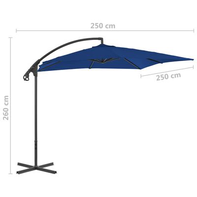 vidaXL Parasol wiszący ze stalowym słupkiem, 250x250 cm, niebieski