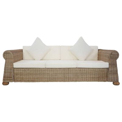 vidaXL 3-osobowa sofa z poduszkami, naturalny rattan