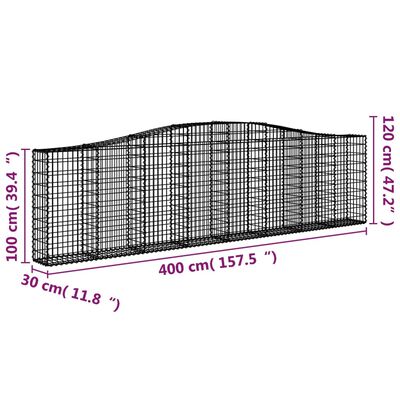 vidaXL Kosze gabionowe, 4 szt, 400x30x100/120 cm, galwanizowane żelazo