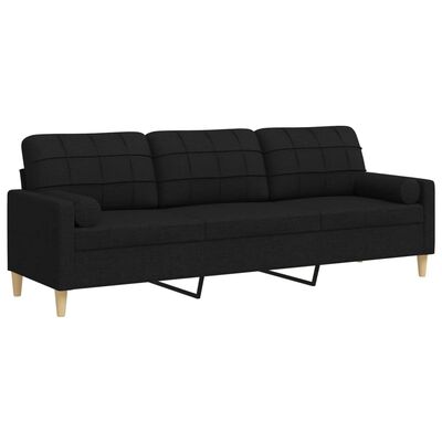 vidaXL 3-osobowa sofa z poduszkami, czarna, 210 cm, obita tkaniną