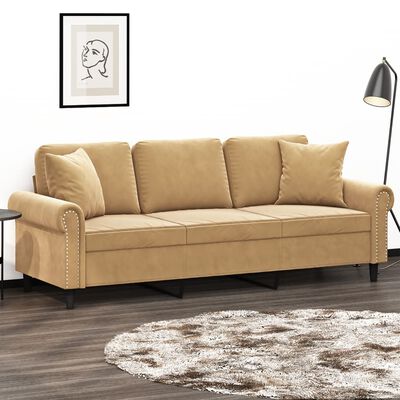 vidaXL 3-osobowa sofa z poduszkami, brązowa, 180 cm, aksamit