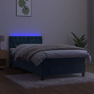 vidaXL Łóżko kontynentalne, materac i LED, niebieski aksamit 100x200cm