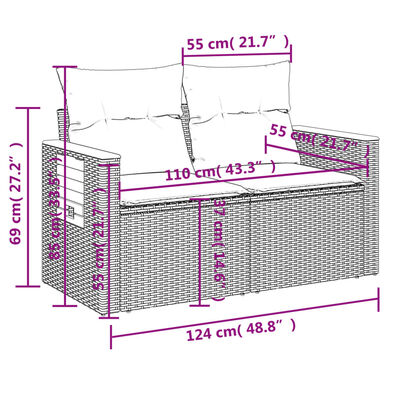 vidaXL Sofa ogrodowa z poduszkami, 2-osobowa, beż, polirattan