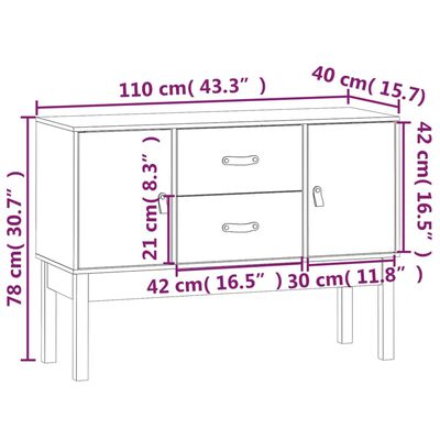 vidaXL Szafka, 110x40x78 cm, lite drewno sosnowe