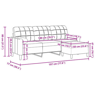 vidaXL 3-osobowa sofa z podnóżkiem, ciemnoszary, 180 cm, aksamit