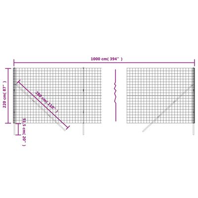 vidaXL Ogrodzenie z siatki drucianej, antracytowe, 2,2x10 m