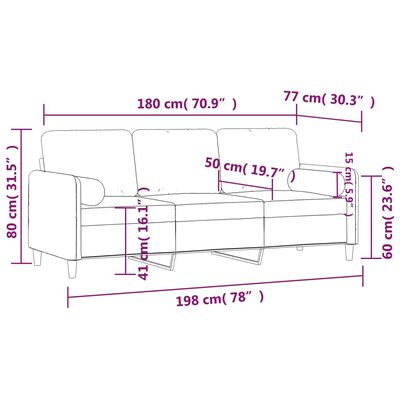 vidaXL 3-osobowa sofa z poduszkami, czarna, 180 cm, aksamit