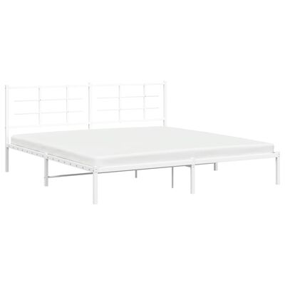 vidaXL Metalowa rama łóżka z wezgłowiem, biała, 200x200 cm