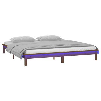 vidaXL Rama łóżka z LED, miodowy brąz, 135x190 cm, lite drewno