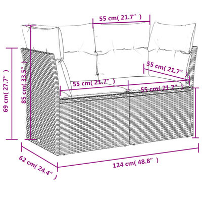 vidaXL Sofa ogrodowa z poduszkami, 2-osobowa, beż, polirattan