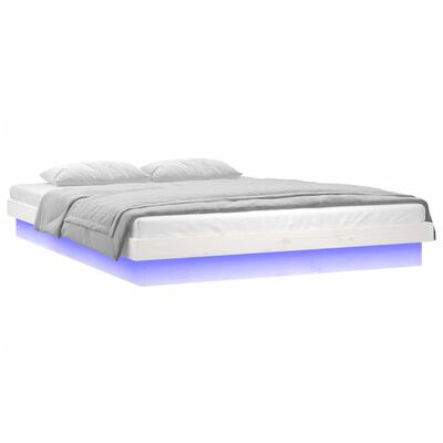 vidaXL Rama łóżka z LED, biała, 120x190 cm, podwójna, lite drewno