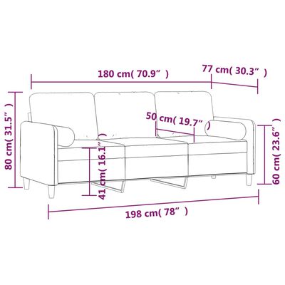 vidaXL 3-osobowa sofa z poduszkami, ciemnoszara, 180 cm, aksamit