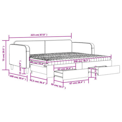 vidaXL Sofa rozsuwana z szufladami, ciemnoszara, 90x200 cm, tkanina