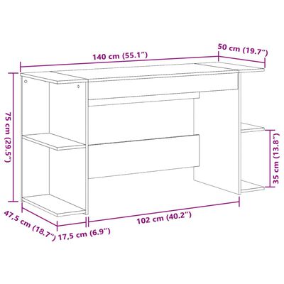 vidaXL Biurko, białe, 140x50x75 cm, materiał drewnopochodny