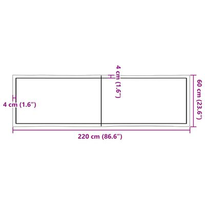 vidaXL Blat stołu, 220x60x(2-4)cm surowy, lity dąb naturalną krawędzią