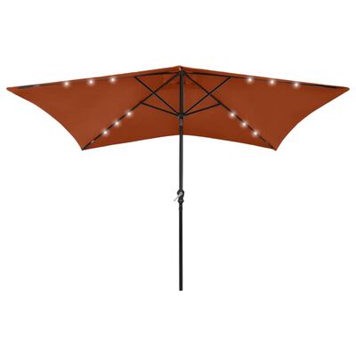 vidaXL Parasol ogrodowy z LED i stalowym słupkiem, terakota, 2x3 m