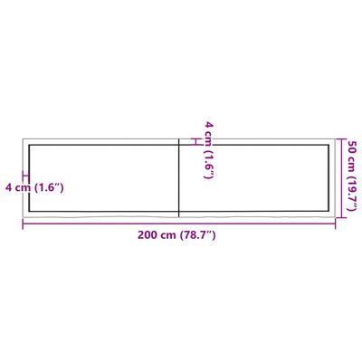 vidaXL Blat do łazienki, jasnobrązowy, 200x50x(2-4) cm, lite drewno