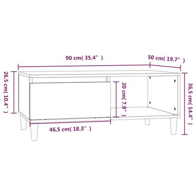 vidaXL Stolik kawowy, biały 90x50x36,5 cm, materiał drewnopochodny