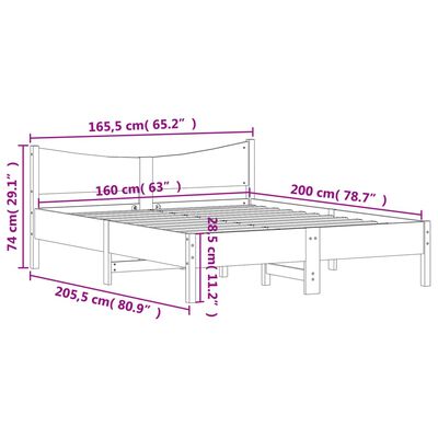 vidaXL Rama łóżka bez materaca, biała, 160x200 cm, lite drewno sosnowe