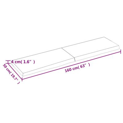 vidaXL Blat stołu, 160x50x(2-4) cm, surowe lite drewno dębowe