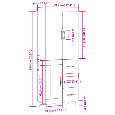 vidaXL Witrynka biała połysk 69,5x34x180 cm materiał drewnopochodny