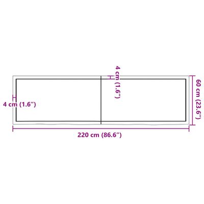 vidaXL Półka, brązowa, 220x60x(2-6) cm, lakierowane lite drewno dębowe