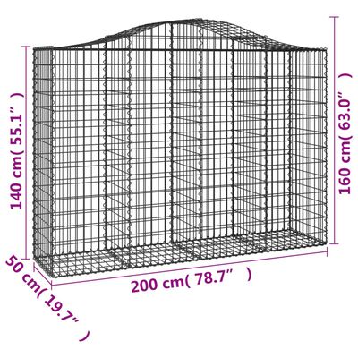 vidaXL Kosze gabionowe, 5 szt, 200x50x140/160 cm, galwanizowane żelazo