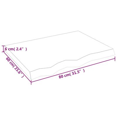 vidaXL Blat stołu, 80x60x(2-6) cm, surowe lite drewno dębowe