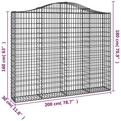 vidaXL Kosze gabionowe, 2 szt, 200x30x160/180 cm, galwanizowane żelazo