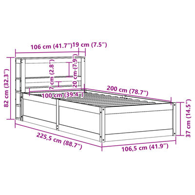 vidaXL Rama łóżka z wezgłowiem, biała, 100x200 cm, lite drewno sosnowe