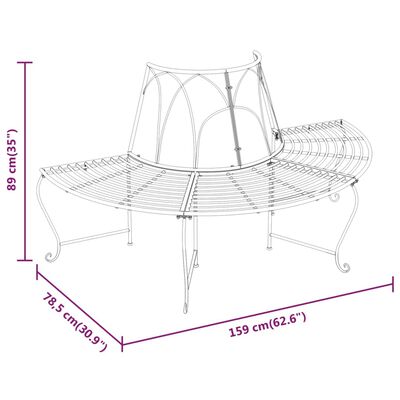 vidaXL Ławka pod drzewo, półokrągła, Ø159 cm, czarna, stalowa