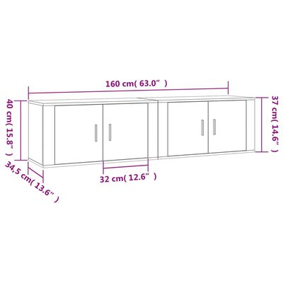 vidaXL Wiszące szafki TV, 2 szt., szarość betonu, 80x34,5x40 cm