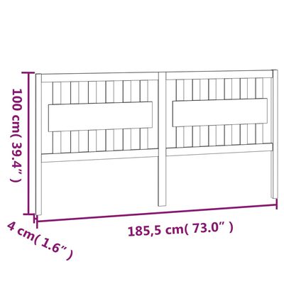 vidaXL Wezgłowie łóżka, czarne, 185,5x4x100 cm, lite drewno sosnowe