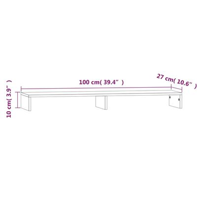 vidaXL Podstawka na monitor, 100x27x10 cm, lite drewno sosnowe