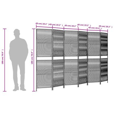 vidaXL Parawan 6-panelowy, szary, polirattan