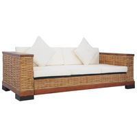 vidaXL 3-osobowa sofa z poduszkami, brązowa, naturalny rattan