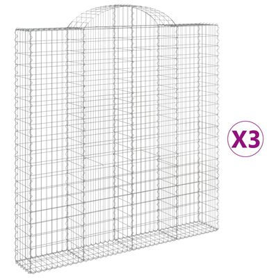 vidaXL Kosze gabionowe, 3 szt, 200x30x200/220 cm, galwanizowane żelazo