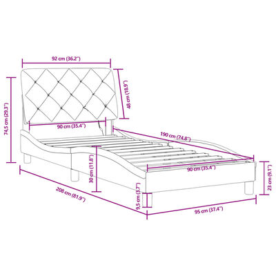 vidaXL Rama łóżka z oświetleniem LED, niebieska, 90x190 cm, aksamitna