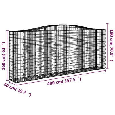 vidaXL Kosze gabionowe, 6 szt, 400x50x160/180 cm, galwanizowane żelazo